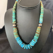 Navajo Blue Green Turquoise Necklace 20" | Sterling Silver | Authentic Native American Handmade | 11963
