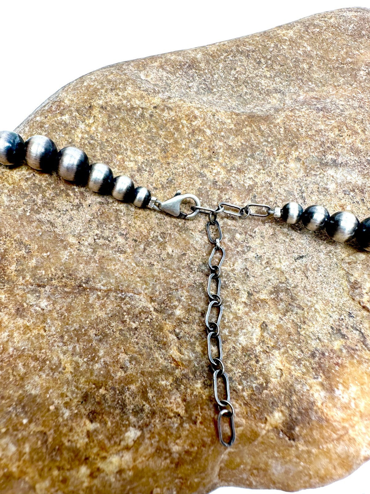 Native American 8mm Sterling Silver Navajo Pearls 22" w\ 2” Extender Necklace