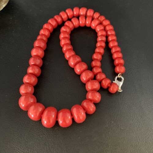 Navajo Graduated Bamboo Coral Strand Necklace Sterling Silver 23" 13521