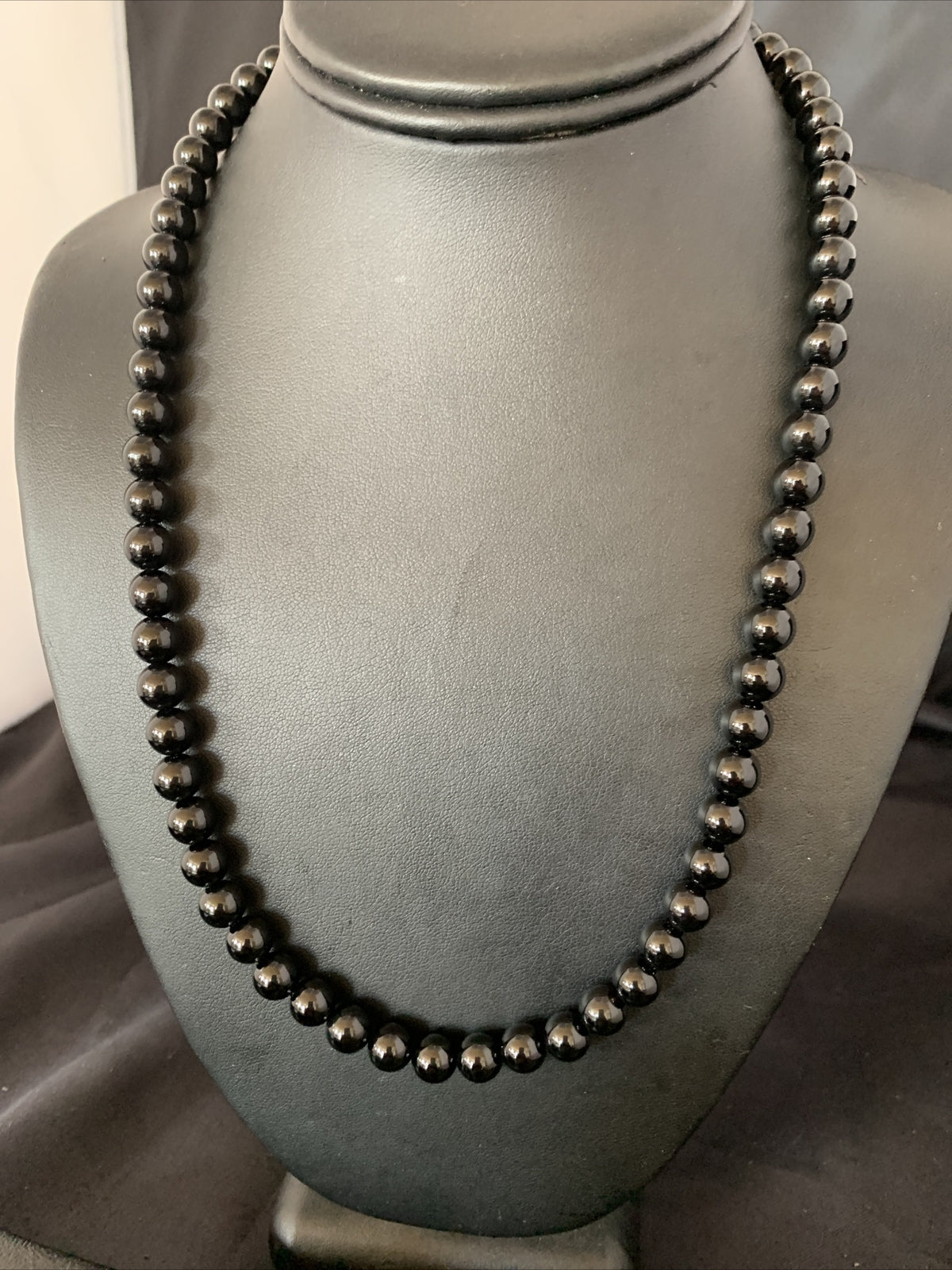 Mens Black Onyx Bead Necklace 22" Navajo Sterling Silver 13109
