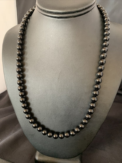 Mens Black Onyx Bead Necklace 22" Navajo Sterling Silver 13109