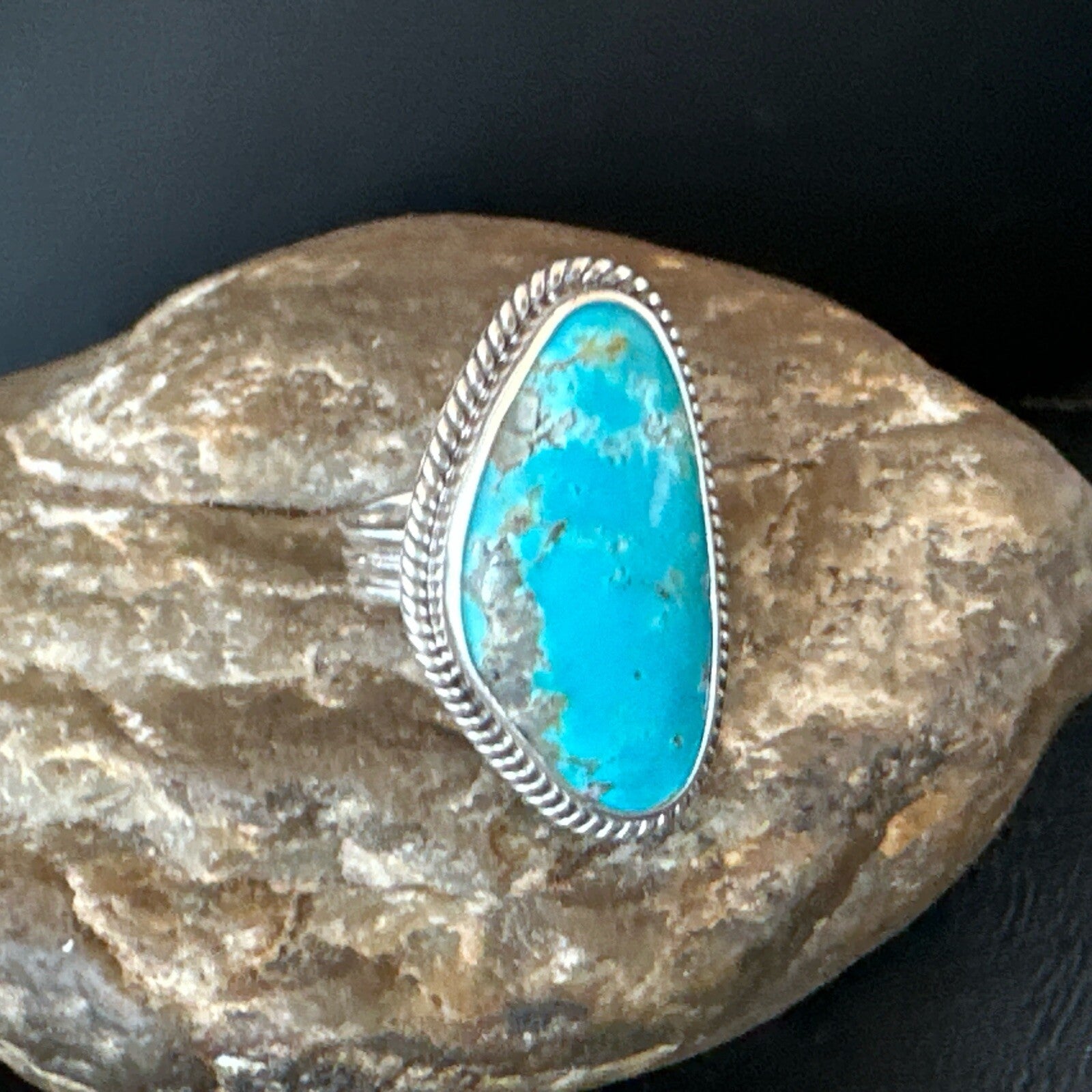 Blue Turquoise #8 Navajo Sterling Silver  Ring Size 9 18829