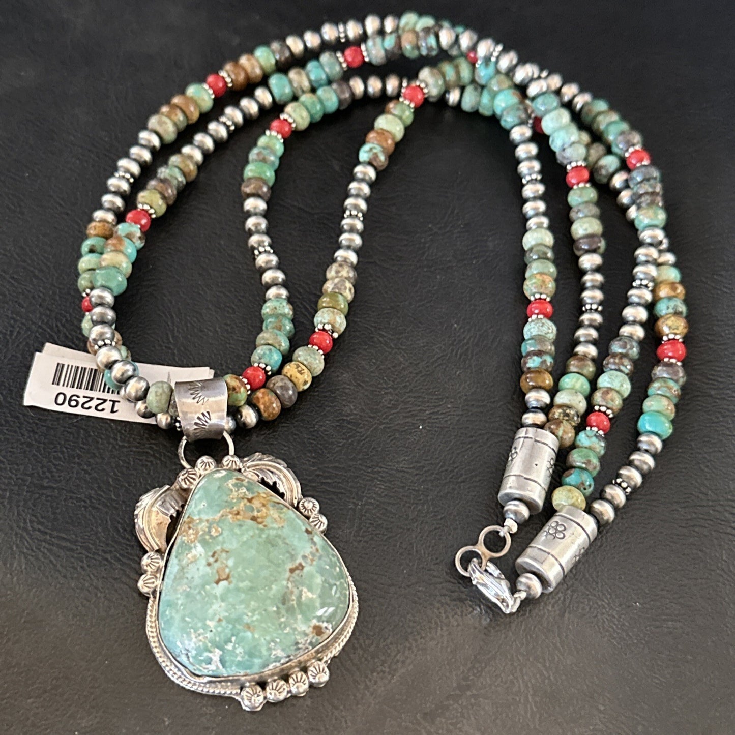Womens Green Royston Turquoise Pendant Navajo Sterling Silver Necklace 12290