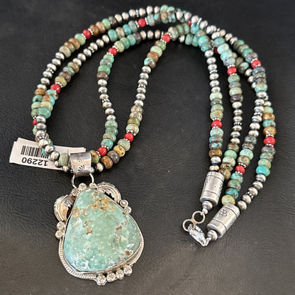 Womens Green Royston Turquoise Pendant Navajo Sterling Silver Necklace 12290