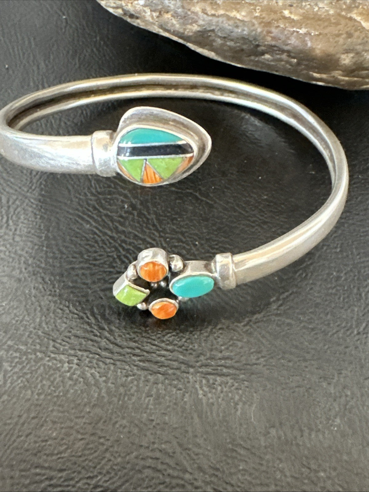Mens Womens MulticolorNavajo Sterling Silver Cluster Cuff Bracelet 7" 19698