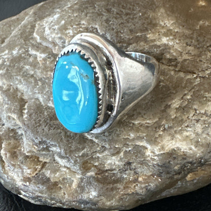 Blue Kingman Turquoise Navajo Sterling Silver Ring Size 10 19407