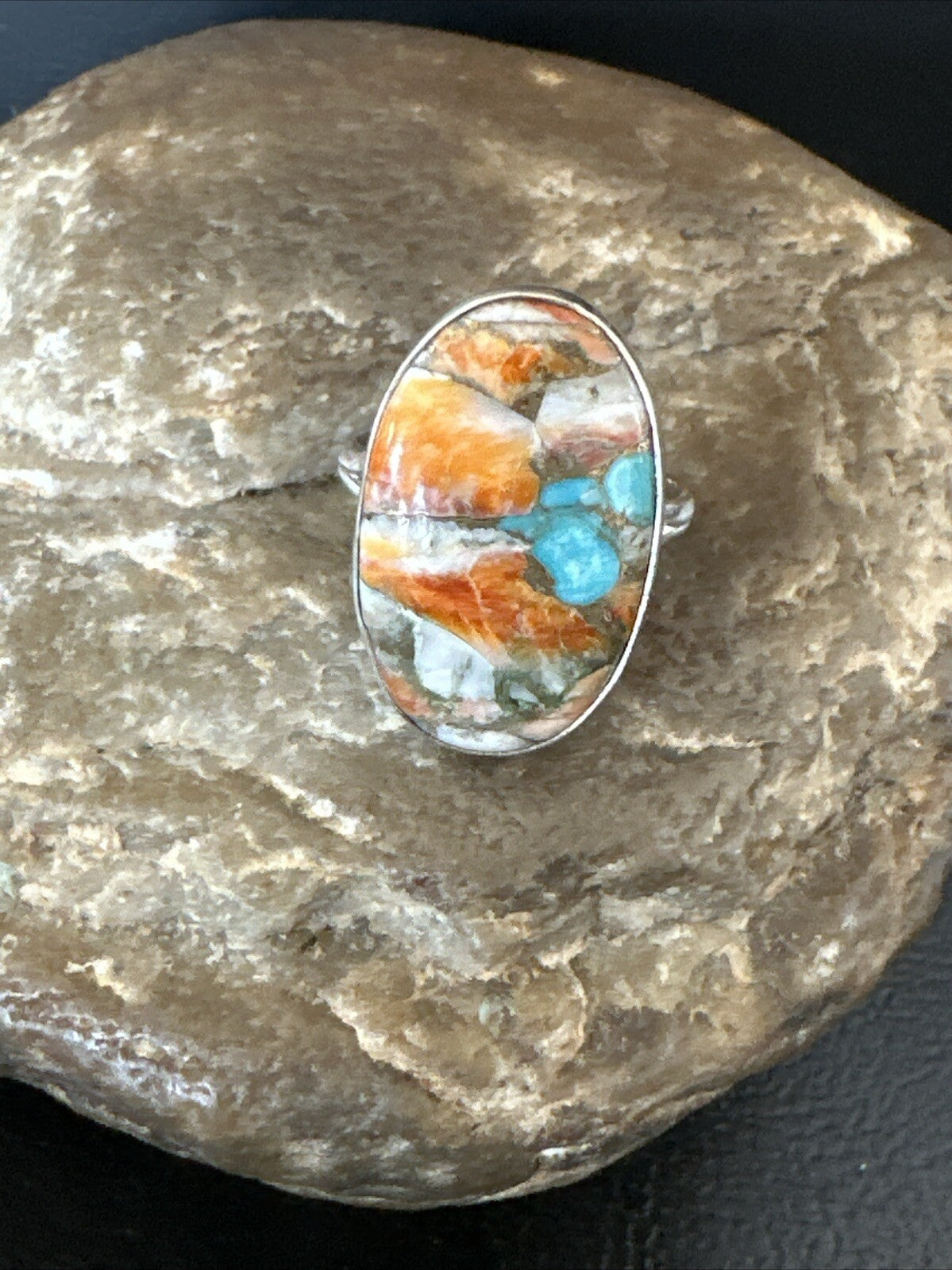 Turquoise Spiny Oyster Navajo Sterling Silver Ring Size 8 18209