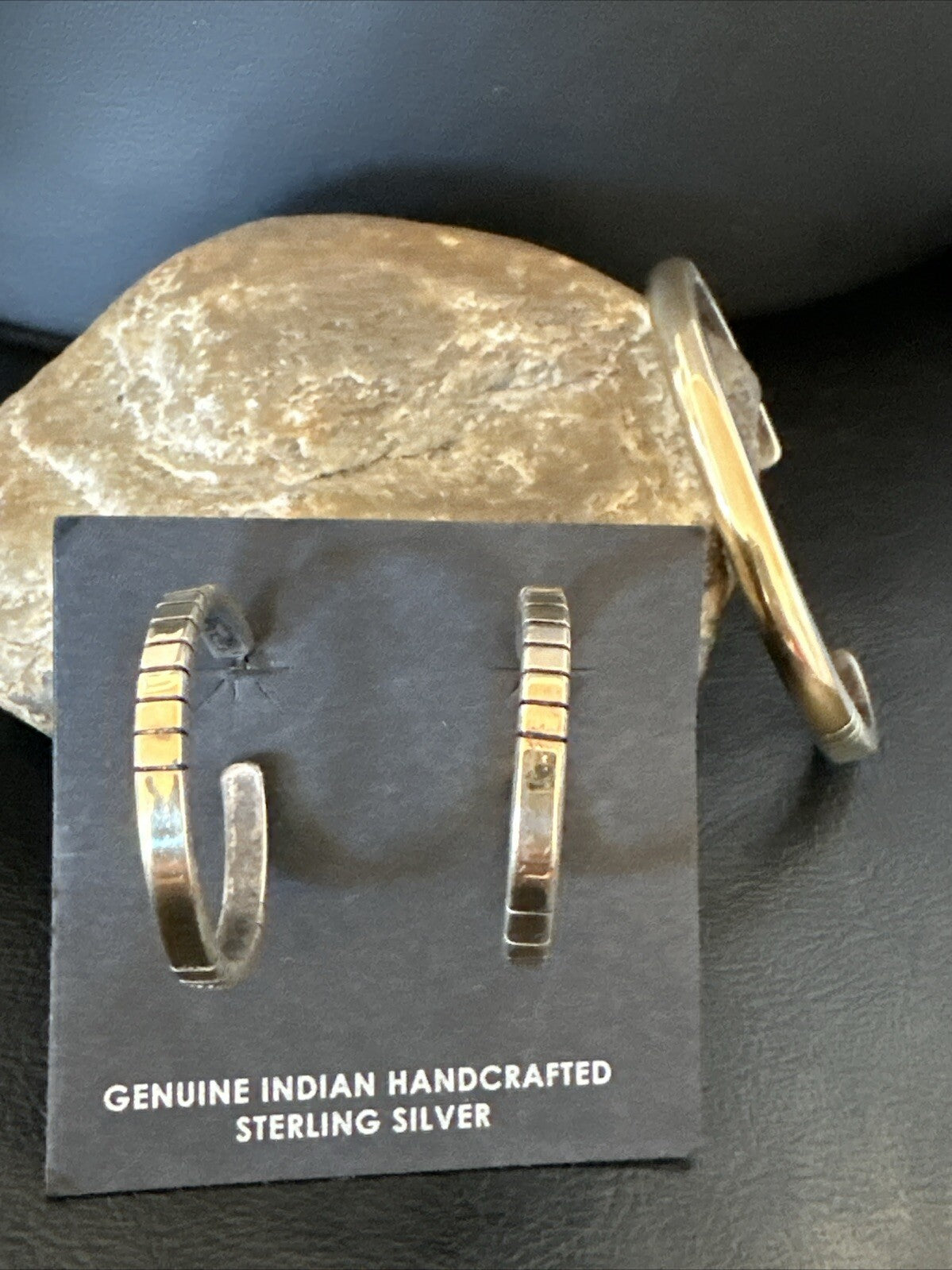 WoMens Navajo Sterling Silver 14K Gold Cuff Bracelet Earrings 18199