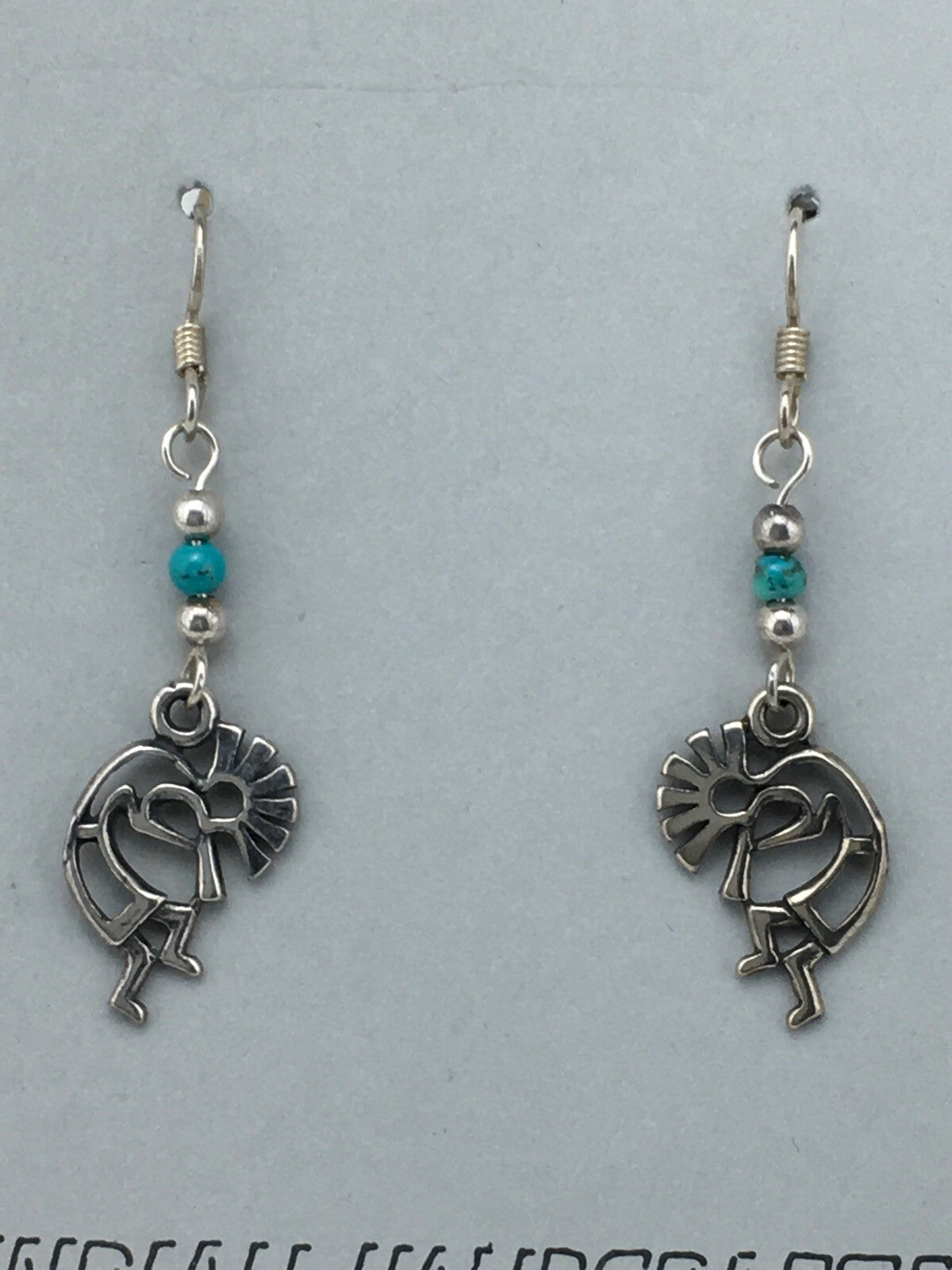 Native Turquoise Kokopelli Navajo Sterling Silver Earrings 1.25" 04525