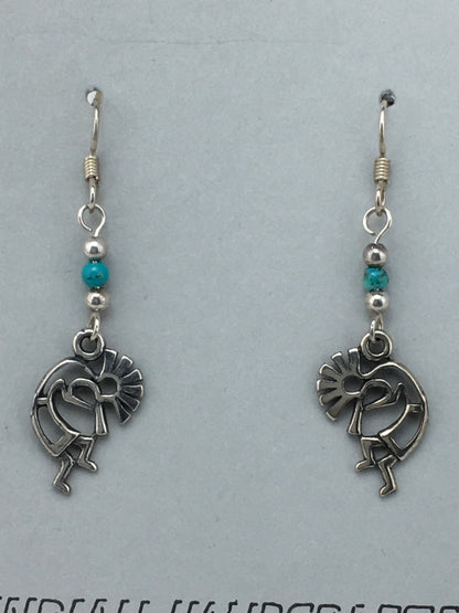 Native Turquoise Kokopelli Navajo Sterling Silver Earrings 1.25" 04525
