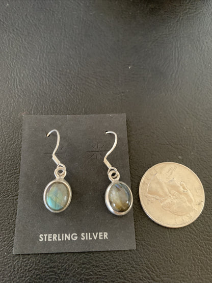 Native American Navajo Blue Labradorite Sterling Silver Dangle Earrings 13069