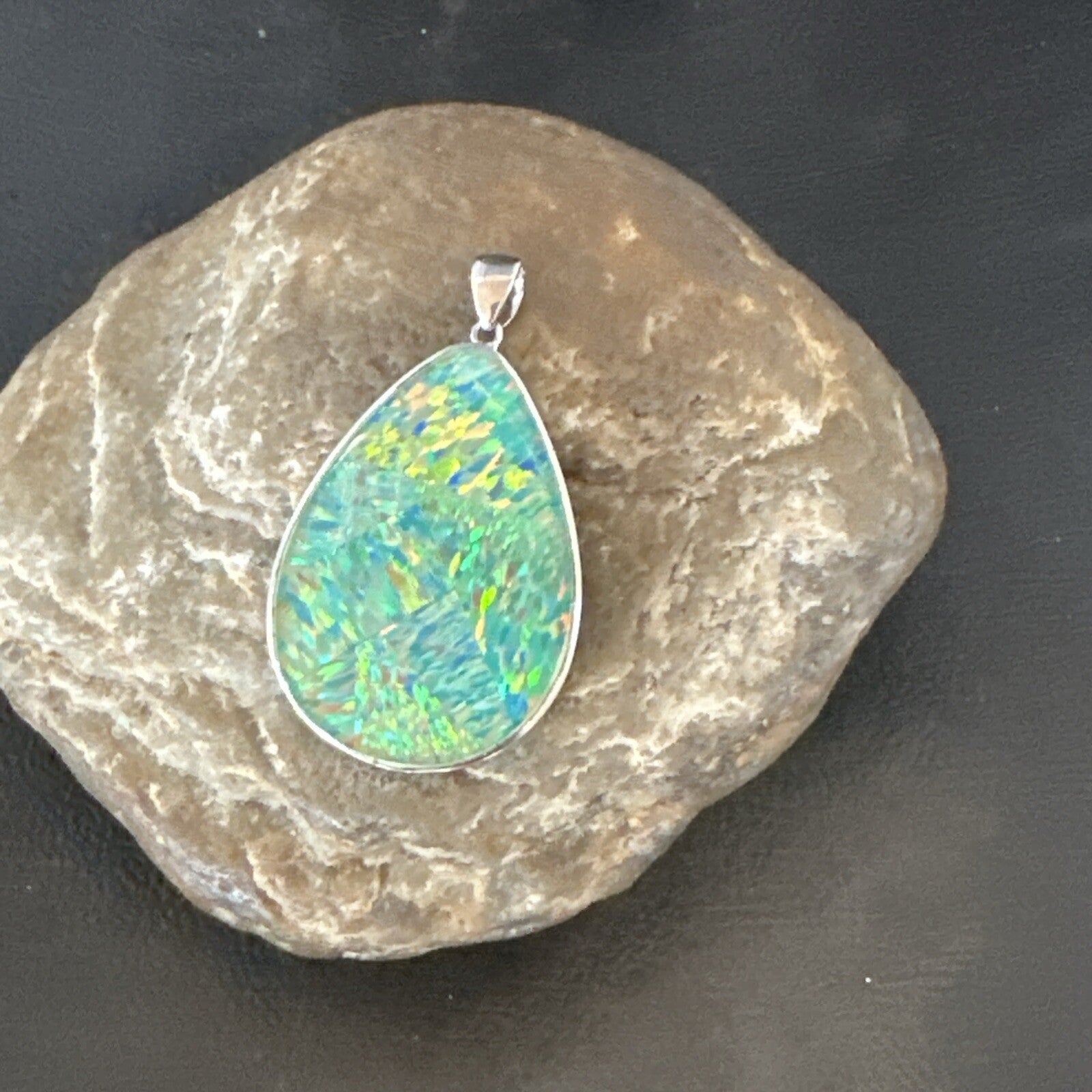 Mens Womens Multicolor Gilson Opal Navajo Sterling Silver Inlay Pendant 18610
