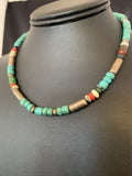 Turquoise Spiny Oyster Coral Beads Gold Necklace | Sterling Silver | Authentic Native American Handmade | 10396