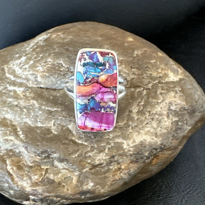 Blue Turquoise Spiny Oyster Southwestern Sterling Silver Ring Size 9 18541