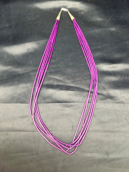 Purple Tube Heishi Stabilized 5 Strand Navajo Sterling Silver Necklace 02505