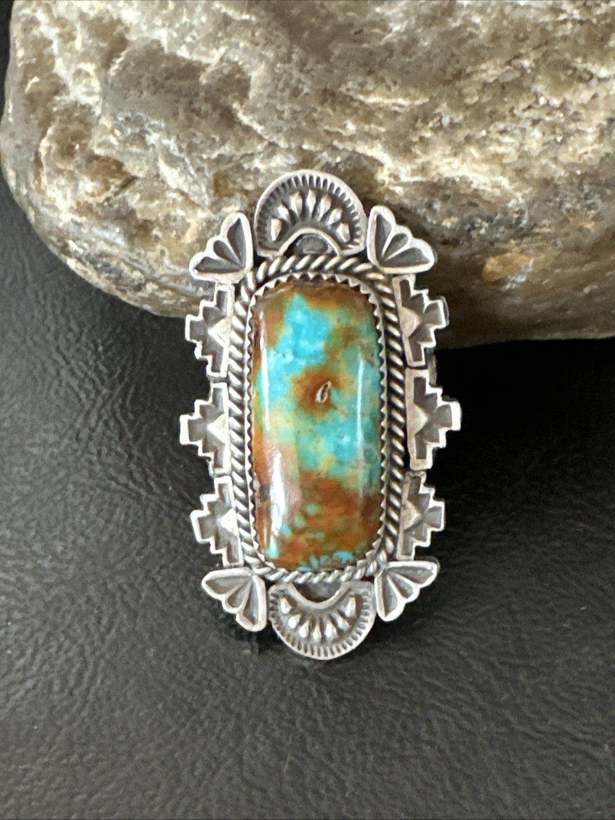 Navajo Sterling Silver Green Turquoise Ring Size 11.5 19615