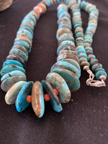 Navajo Natural Blue Turquoise & Spiny Oyster Necklace | | Graduated | 28" | 332