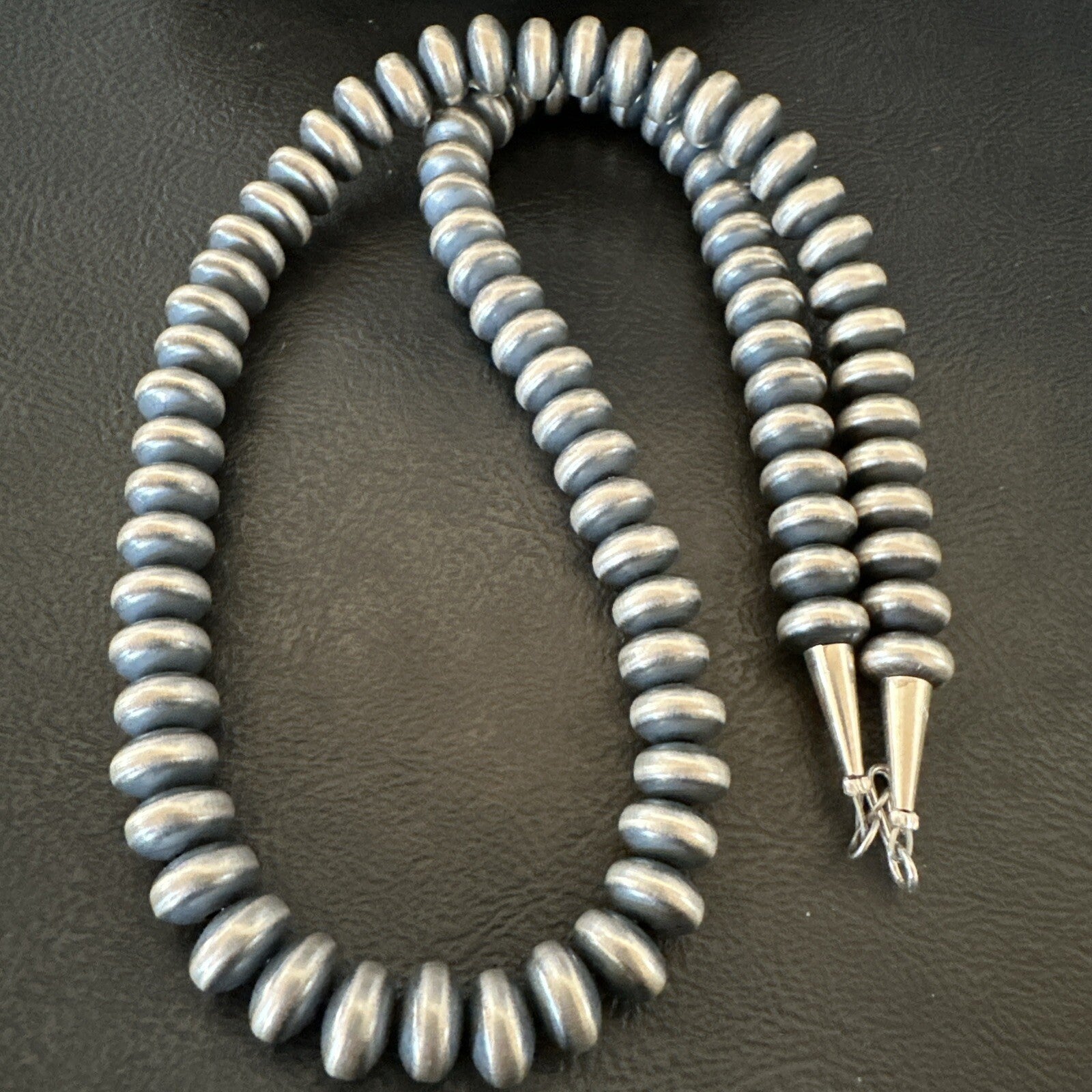 Sterling Silver Beads 8mm Rondelle Flat Sterling Silver Beads Necklace 18” 18831