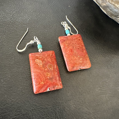 Apple Sponge Coral Southwestern Sterling Silver Earrings 1.5” 18838