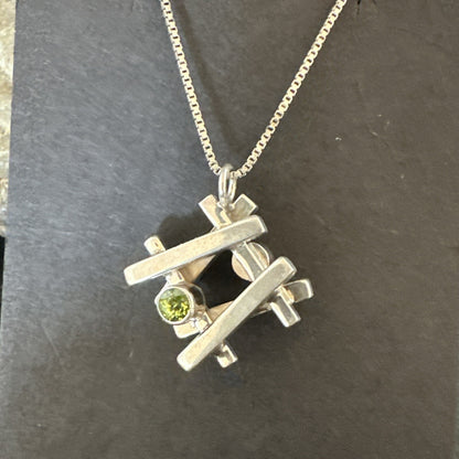 Double Sided Opal Green Peridot Faceted Sterling Silver  Pendant Necklace 17967