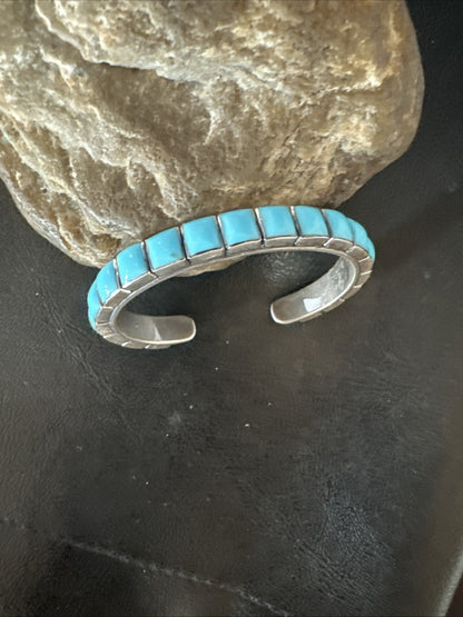Blue Kingman SB Turquoise Navajo Sterling Silver Cuff Bracelet 6.5" 19069