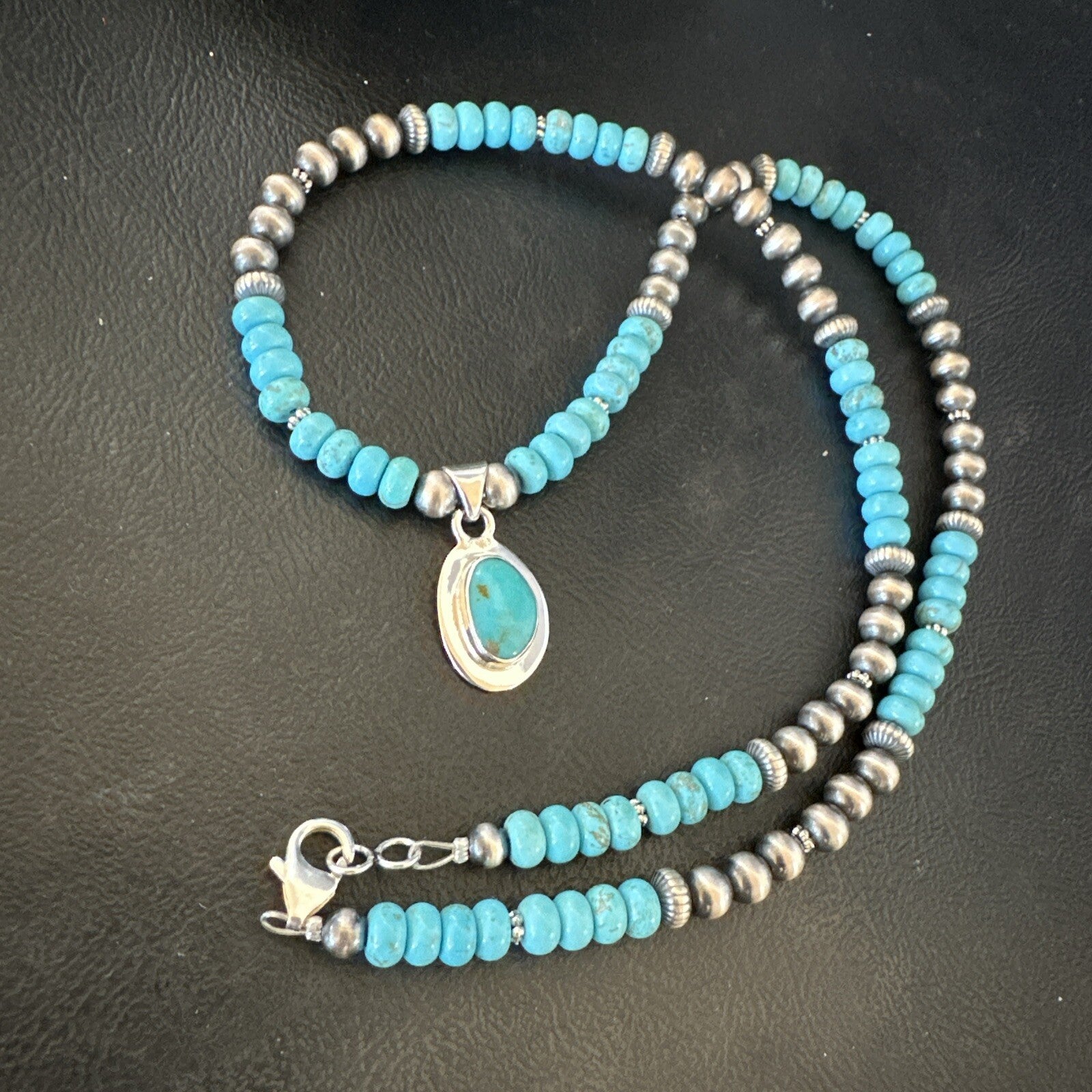 WoMens Blue Kingman Turquoise Pendant Navajo Sterling Silver Necklace 21" 17931