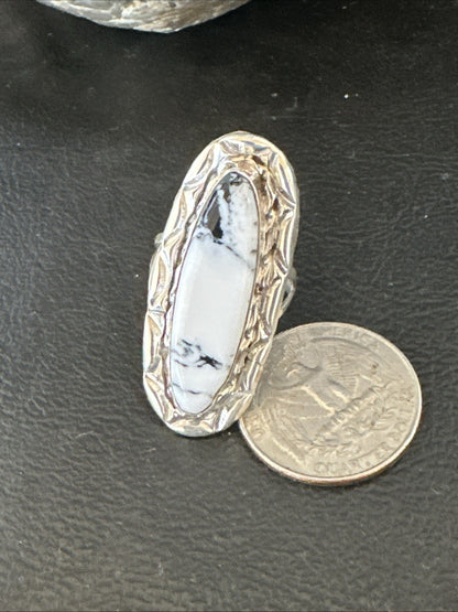 Black White Buffalo Turquoise Navajo Sterling Silver Ring Size 8.5 19803