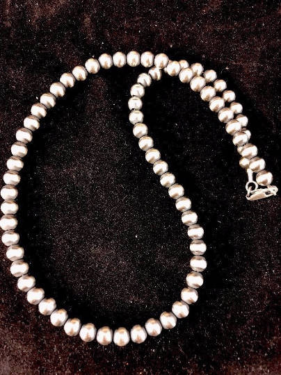 Navajo Pearls 4mm Bead Necklace 16"- 32" | Sterling Silver | Authentic Native American Handmade | 10032