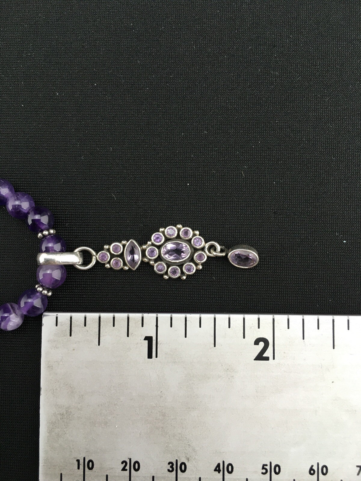 Amethyst Pendant Southwesten Navajo Sterling Silver Beads Necklace 19" 04914