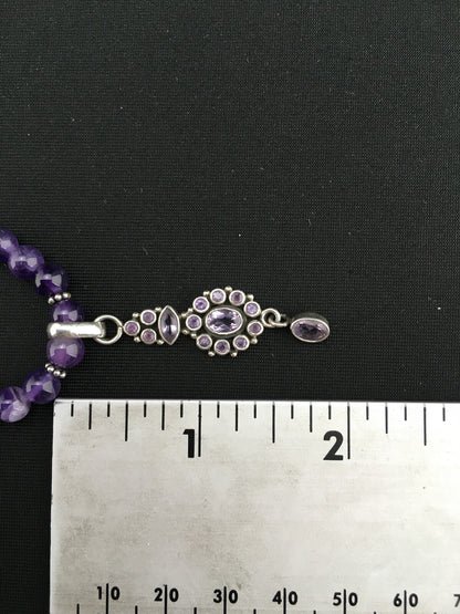 Amethyst Pendant Southwesten Navajo Sterling Silver Beads Necklace 19" 04914