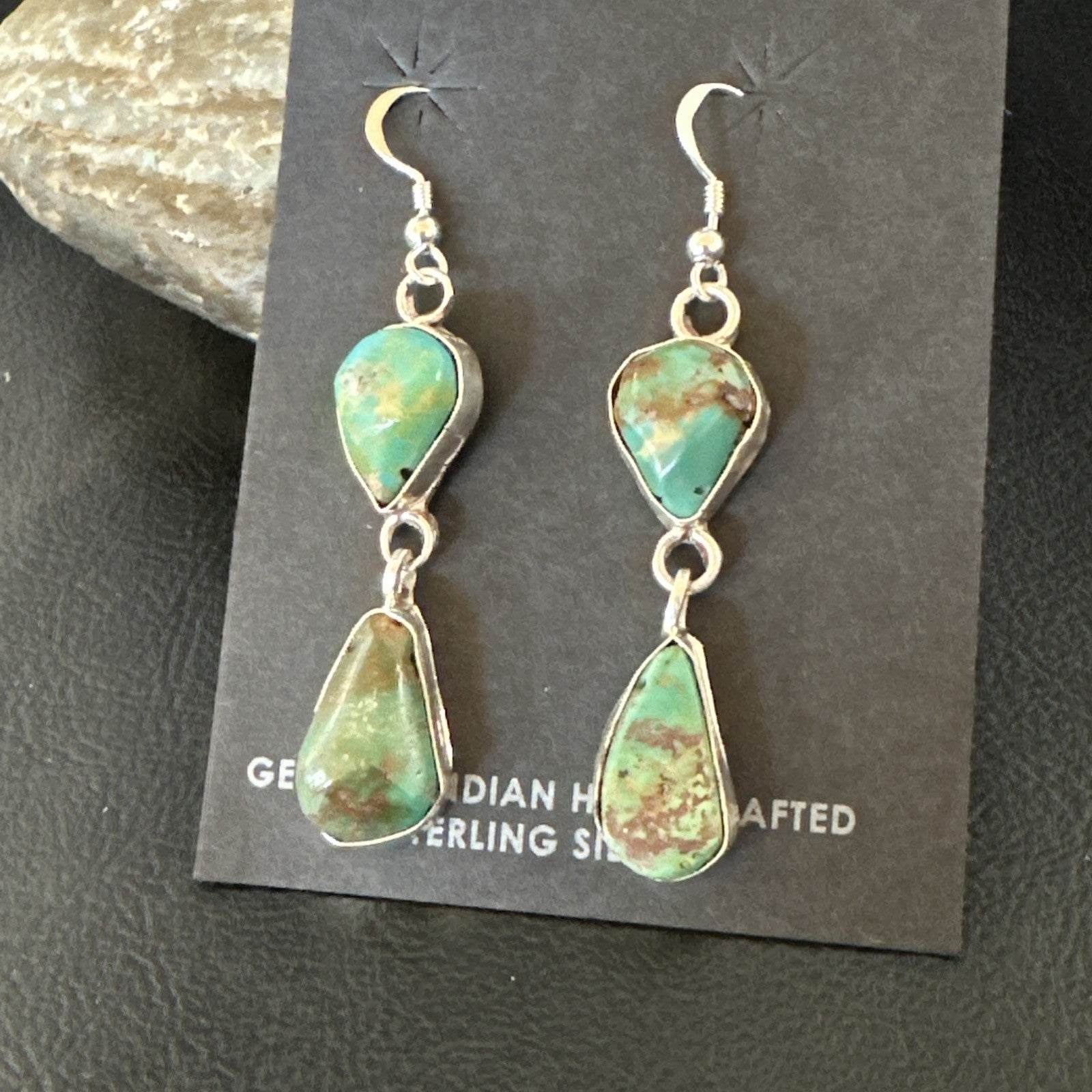 Green Royston Turquoise Navajo Sterling Silver Dangle Earrings 19415