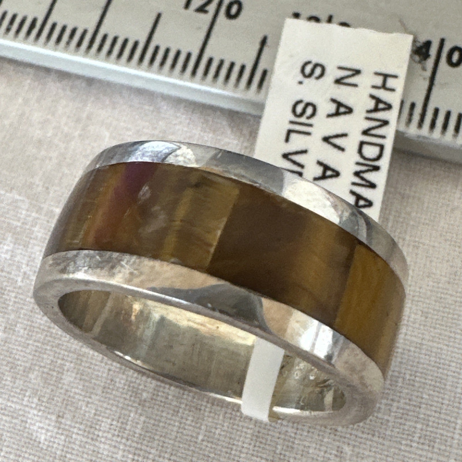 Infinity Mens Coffee Tigers Eye Navajo Sterling Silver Inlay Ring Size 10 19049