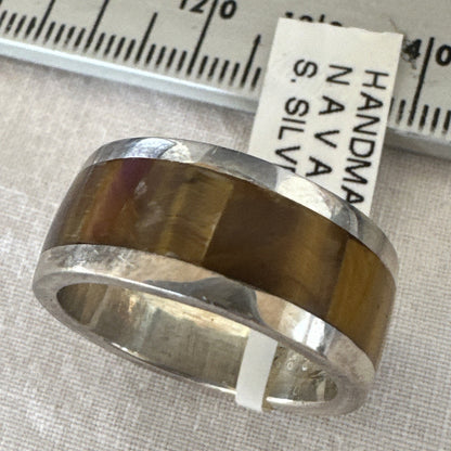 Infinity Mens Coffee Tigers Eye Navajo Sterling Silver Inlay Ring Size 10 19049