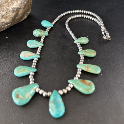 Blue Turquoise Teardrop Navajo Pearls Sterling Silver Necklace 14390