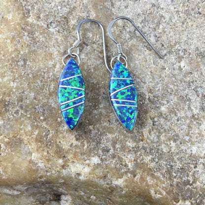 Blue Opal Inlay Navajo Indian Sterling Silver Earrings 2015