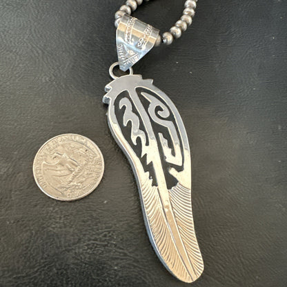 Mens Feather Navajo Sterling Silver Necklace Pendant 18578