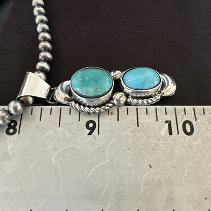 Blue Turquoise 2 Stone Navajo Sterling Silver Cluster Pendant 18192