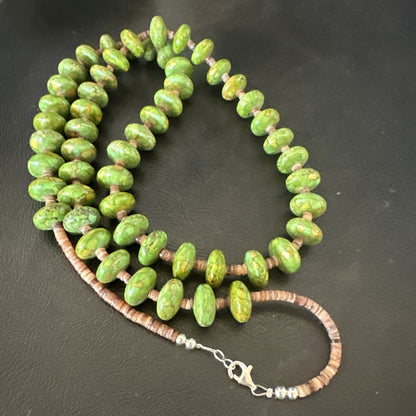 Green Mohave Turquoise Shell Santo Domingo Sterling Silver Necklace 32”19661