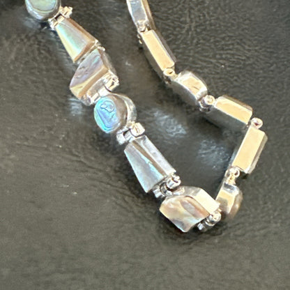 Pava Shell Navajo Old Pawn Sterling Silver Link Bracelet 8" 18131