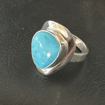 Southwestern Sterling Silver Blue Kingman Turquoise Ring Size 7 18512