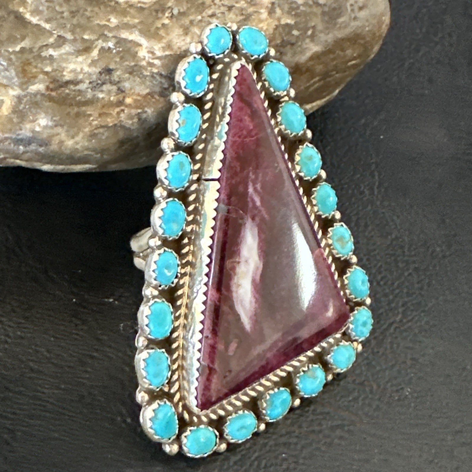Statement Cluster Turquoise Purple Spiny Navajo Sterling Silver Ring Sz 10 19103