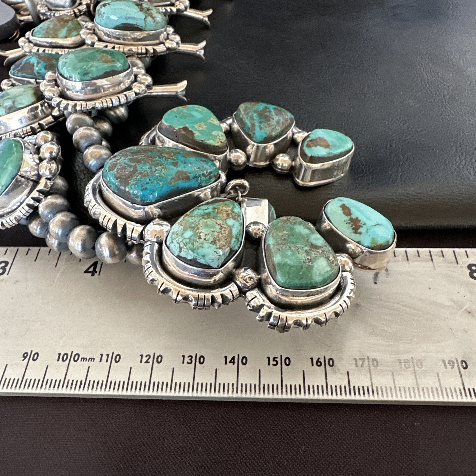 Green Royston Turquoise Navajo Squash Sterling Silver Naja Necklace 18236
