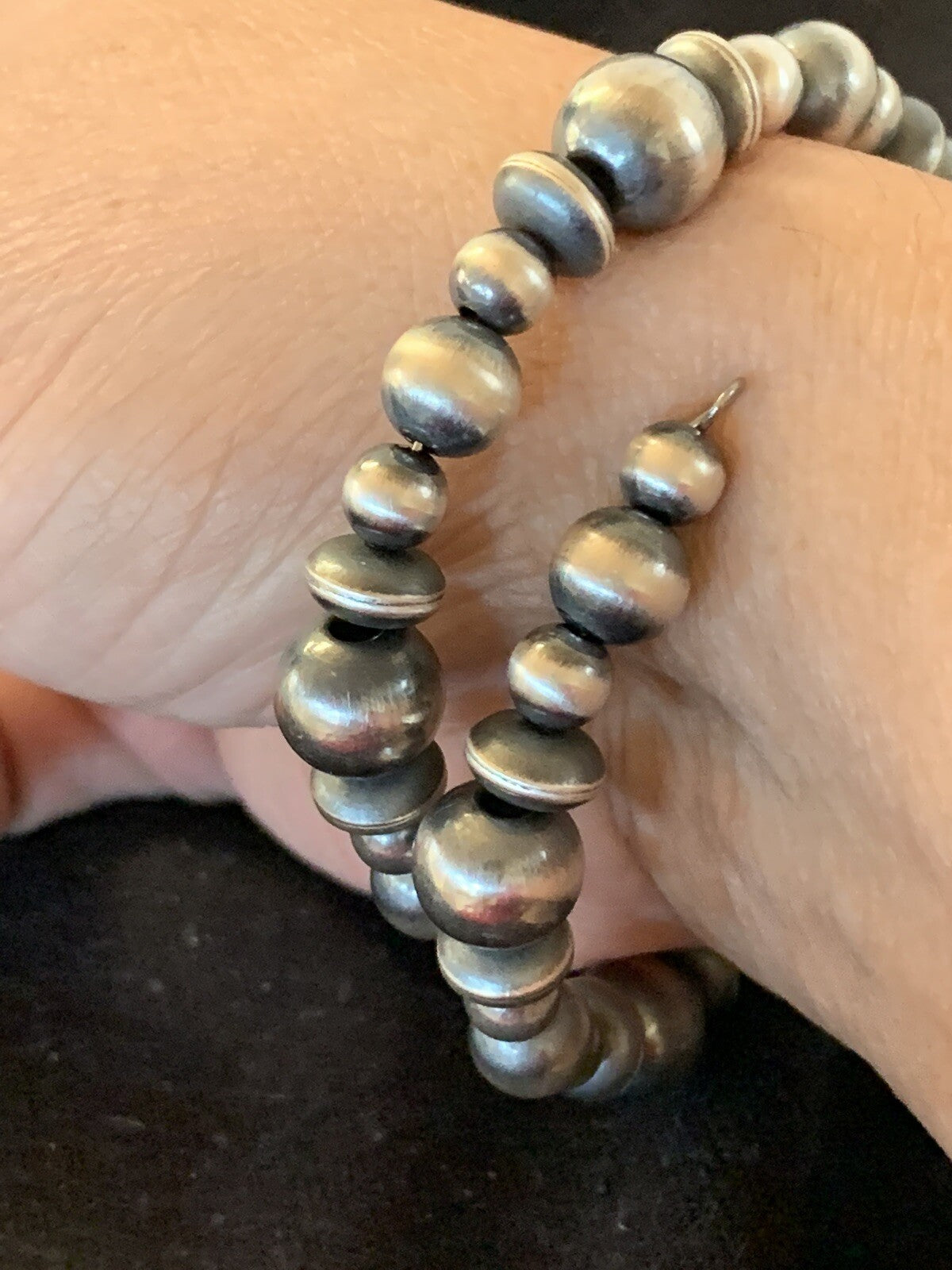 Navajo Pearls Sterling Silver Mixed Bead Stainless Wrap Bracelet 8" 11808