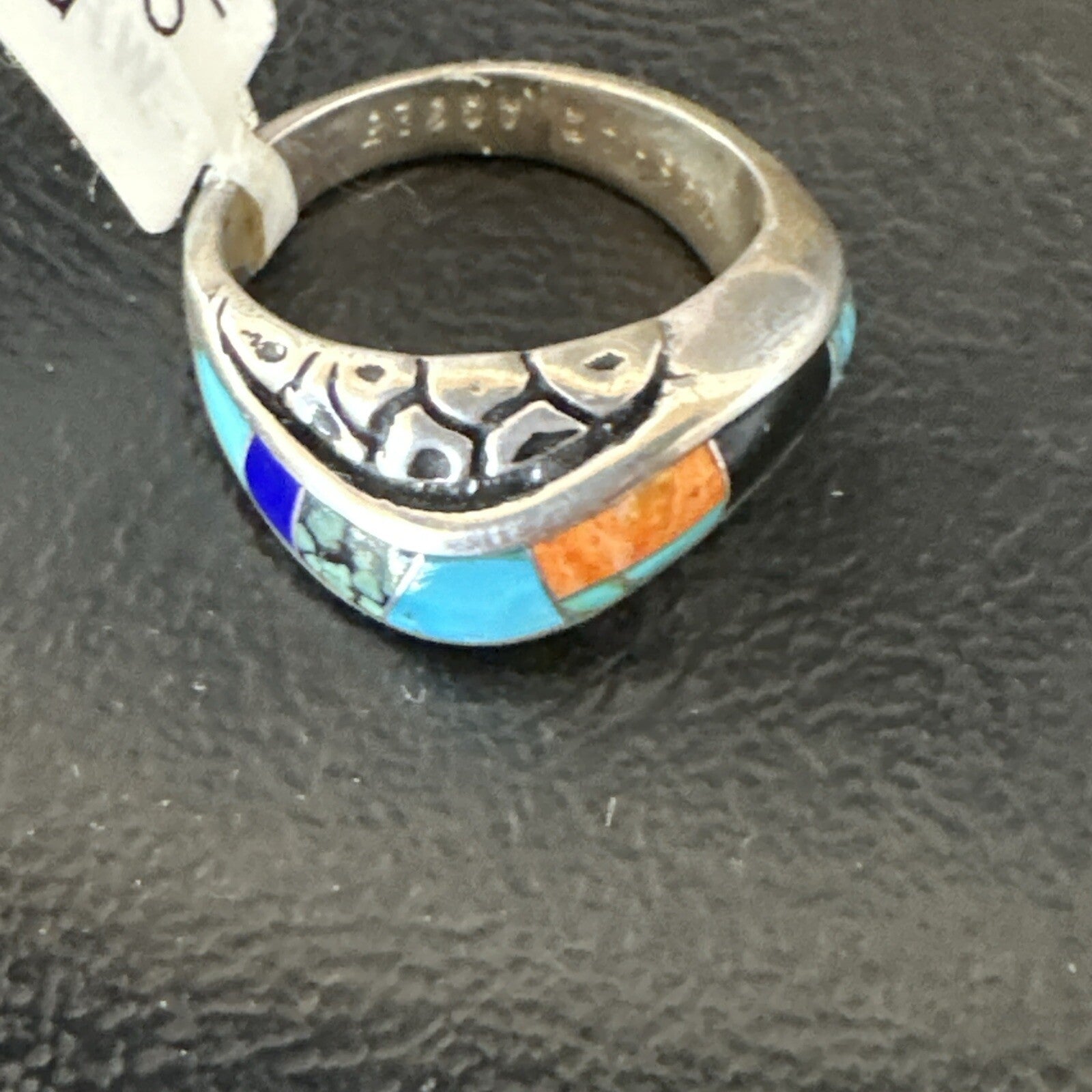 MultiColor Navajo Sterling Turquoise Spiny Oyster Inlay Ring Sz 6.5 18708