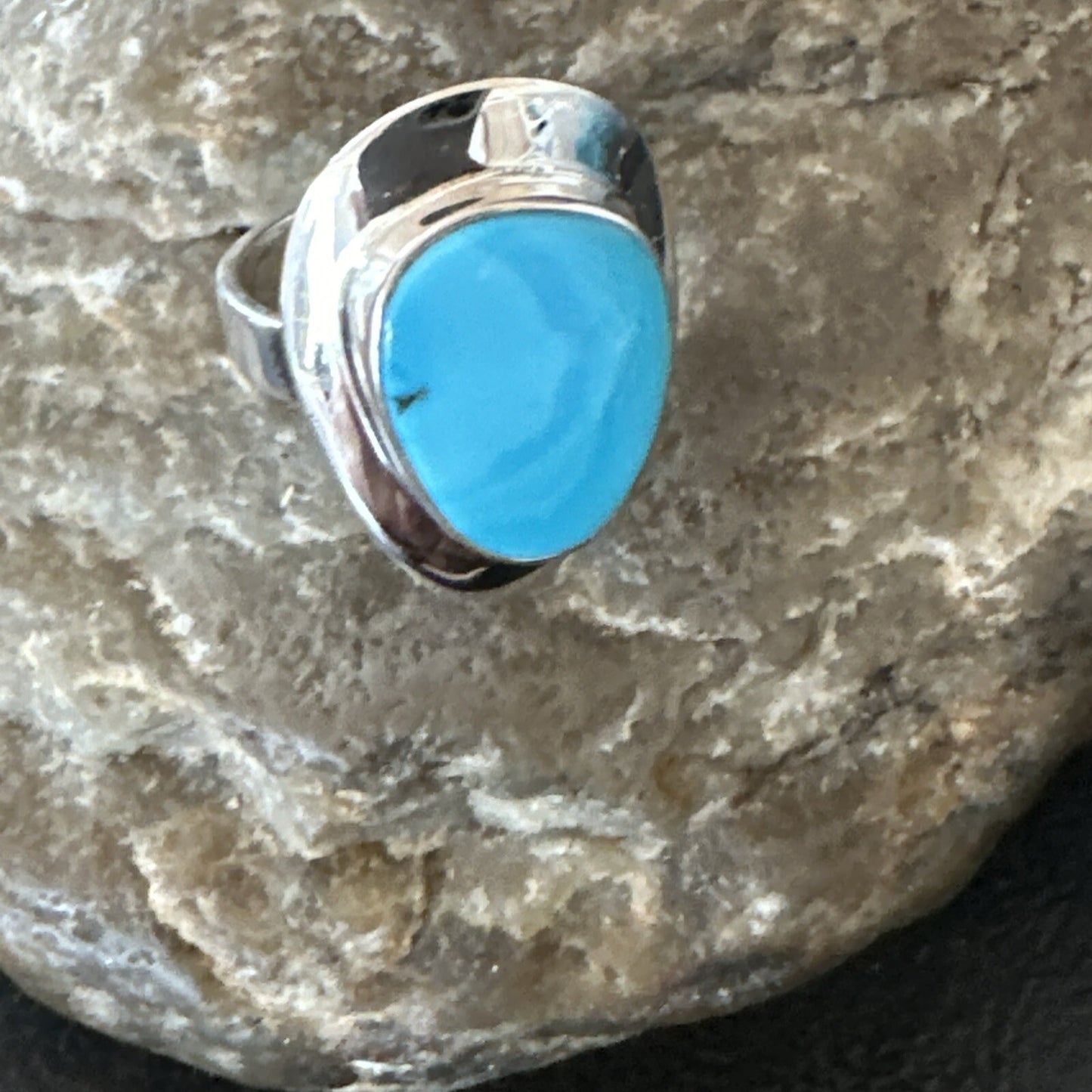 Southwestern Sterling Silver Blue Kingman Turquoise Ring Size 7 18504