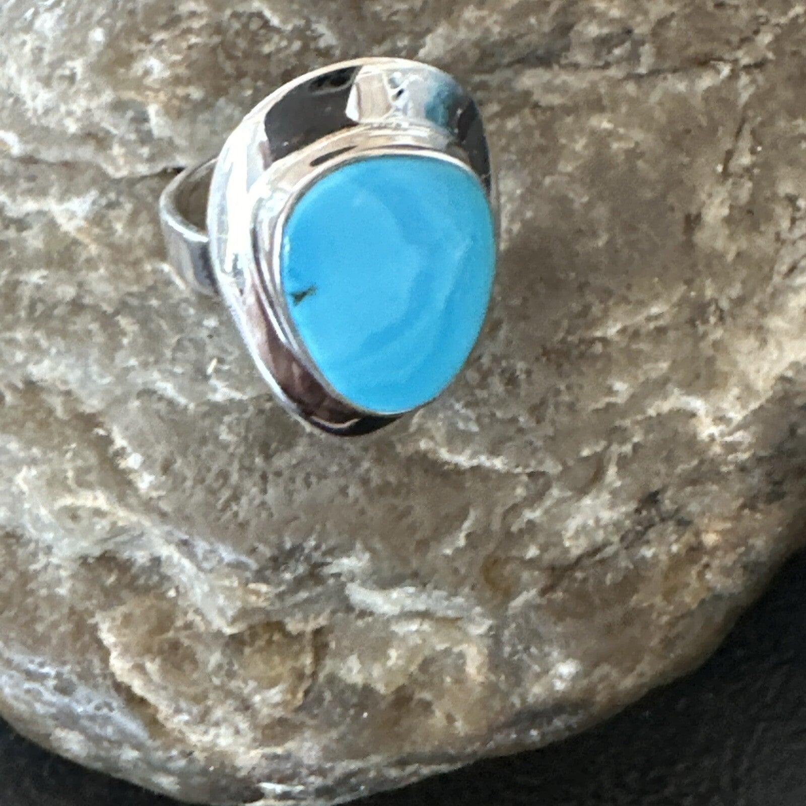 Southwestern Sterling Silver Blue Kingman Turquoise Ring Size 7 18504