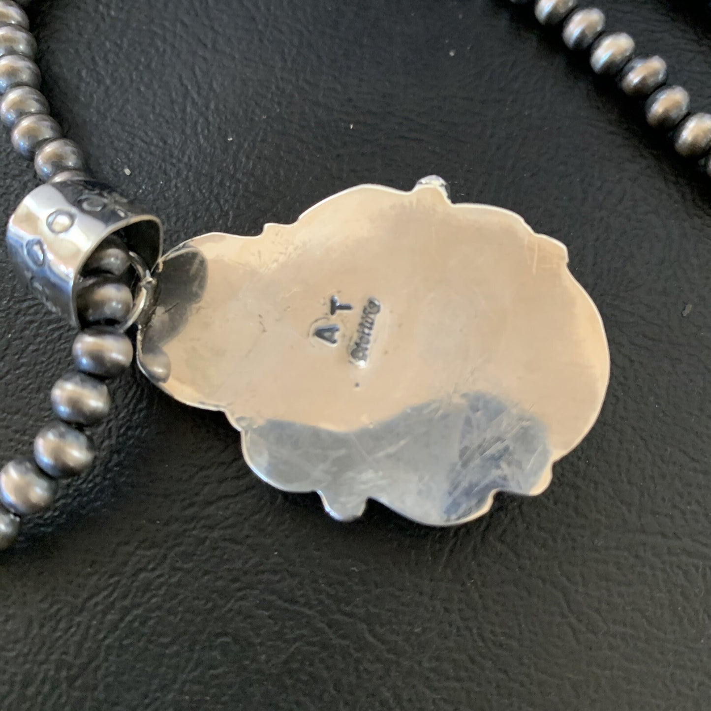 Men White Buffalo Turquoise Pendant Sterling Silver Beads Necklace 12665N
