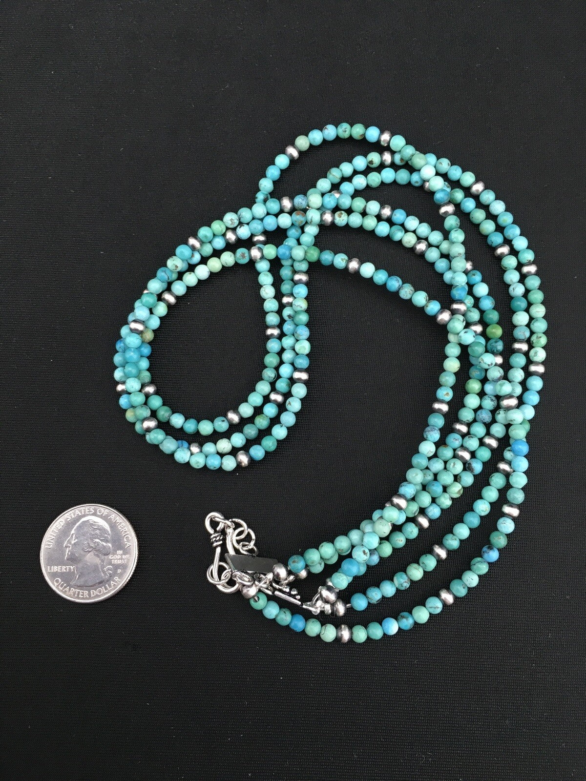 Turquoise 3 Strands Southwestern Sterling Silver Necklace 21" 01097