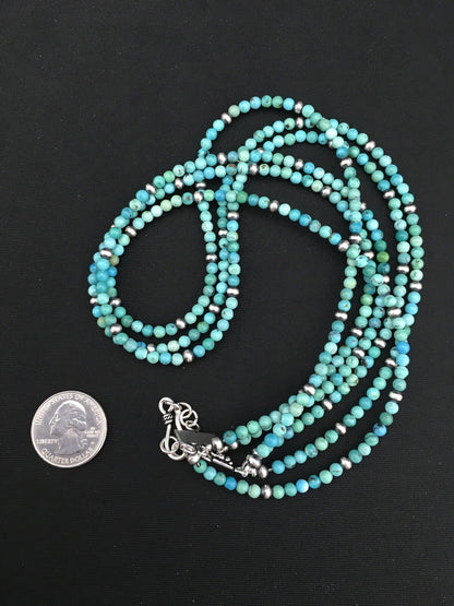 Turquoise 3 Strands Southwestern Sterling Silver Necklace 21" 01097