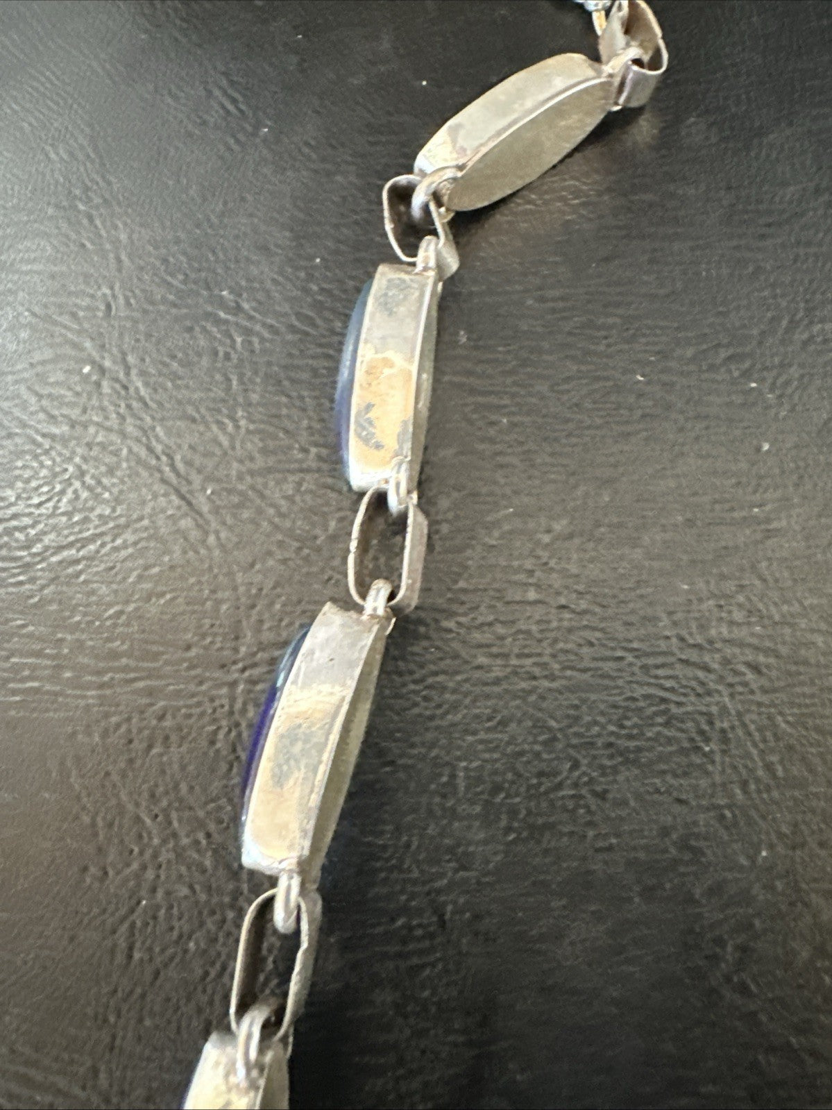 Women Old Pawn Blue Pava Shell Navajo Sterling Silver Link Bracelet 8” 19799